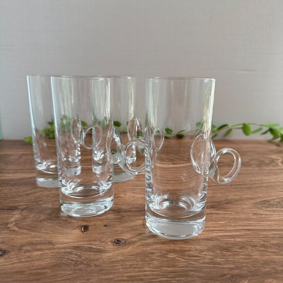 Mid Century Hand Blown Lennox Irish Coffee Mugs Set Of Four Clear Glass - Picture 9 of 9